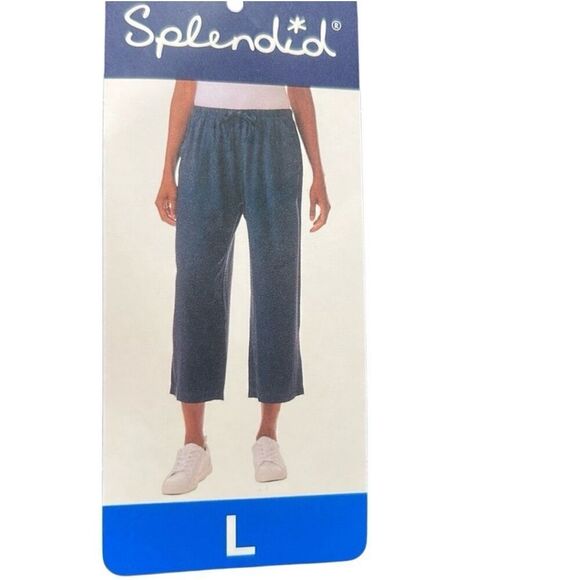 NWT SPLENDID Women’s Linen Blend Pants Size Large Wide Leg Blue Flowy Comfy New - Picture 6 of 9